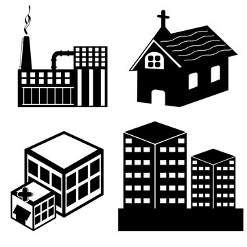 illustration of different building on white background