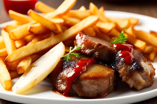 grilled steak with french fries