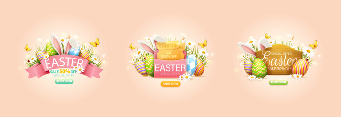 Easter sale promo pop up ad set
