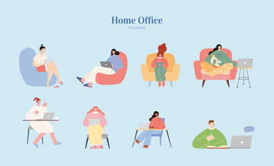 Women work from home element set