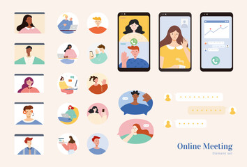 Fototapeta premium Online meeting element set