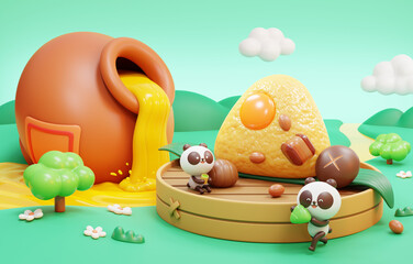 Duanwu elements and cute panda © MITstudio