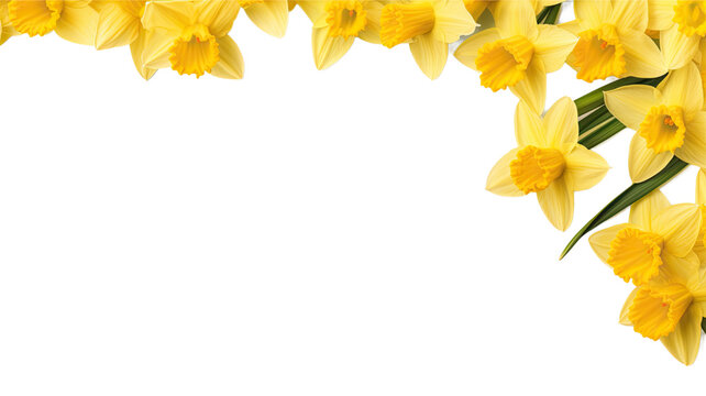 delightful daffodil petals as a frame border, isolated with negative space for layouts