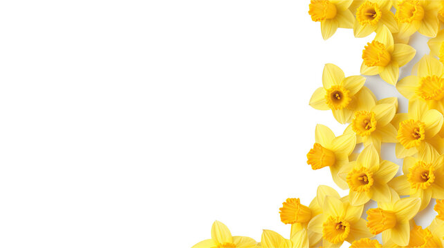 delightful daffodil petals as a frame border, isolated with negative space for layouts