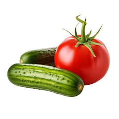 tomatoes and cucumbers isolated in transparent background