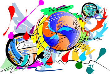 volleyball art speed action brush strokes