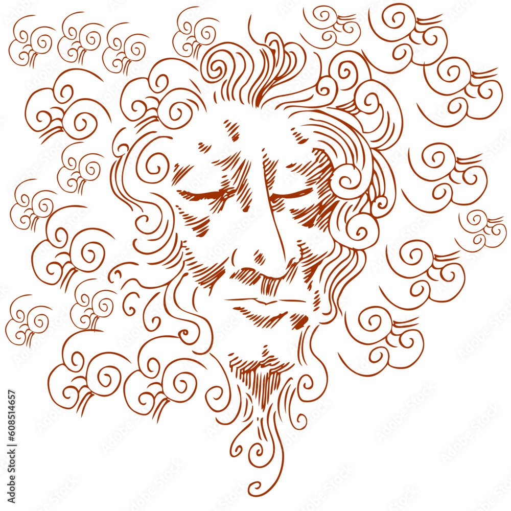 Poster an image of a man with head in the clouds.