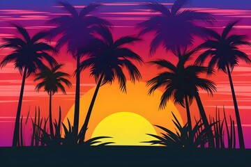Obraz na płótnie Canvas vector multicolored palm silhouettes background realistic. Generative AI