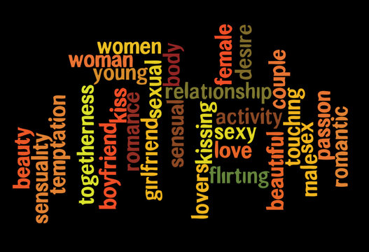 LOVE. Word collage on black background. Illustration with different association terms.