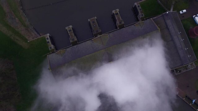 D.F. Wouda Steam Pumping Station on steam,during cloudy sunrise, Aerial