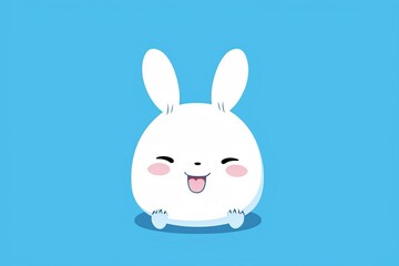 Minimal Happy White Bunny on a Blue Background: A Delightful Visual
