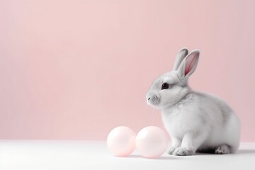 cute rabbit on a pink background