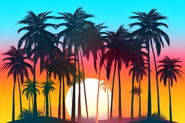vector multicolored palm silhouettes background realistic. Generative AI