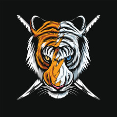 tiger head and sword vector drawing