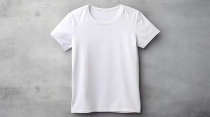 A plain white t-shirt hanging on a wall, minimalistic style. Generative ai