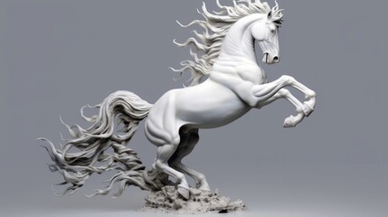 Obraz na płótnie Canvas A white horse statue in motion on a neutral background. Generative ai