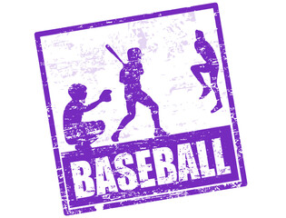 Baseball grunge stamp with players silhouette, vector illustration