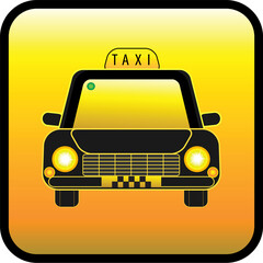 Taxi sign on a yellow background. Button.
