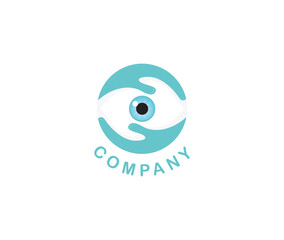 Eye care logo design Circle inspiration with hand and creative element Premium Vector