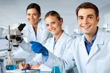 A scientist works in laboratory, do research, analytics test