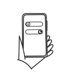 hand drawn doodle Day and night mode switch icon on mobile phone illustration