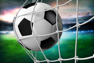 Soccer ball goal concept, stadium background