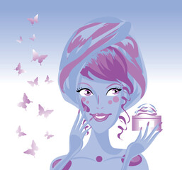 Beautiful girl during beauty ritual with butterfly