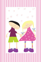 cute happiness love couple on striped background