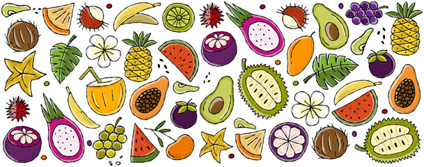 Tropical fruits. Horizontal banner for your text