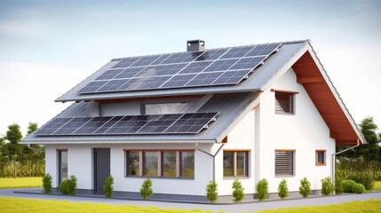 A modern house with solar panels installed on the roof. Generative ai