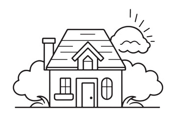 Kids Coloring Pages Vector Art, Cute Home on Rainbow Black and white vector illustration for coloring book