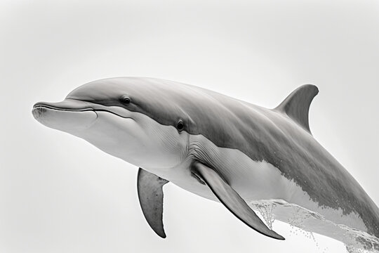 Dolphin swimming in the water. Black and white image of a dolphin. created with generative AI