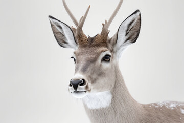 Head shot of a roe deer isolated on a white background. created with generative AI