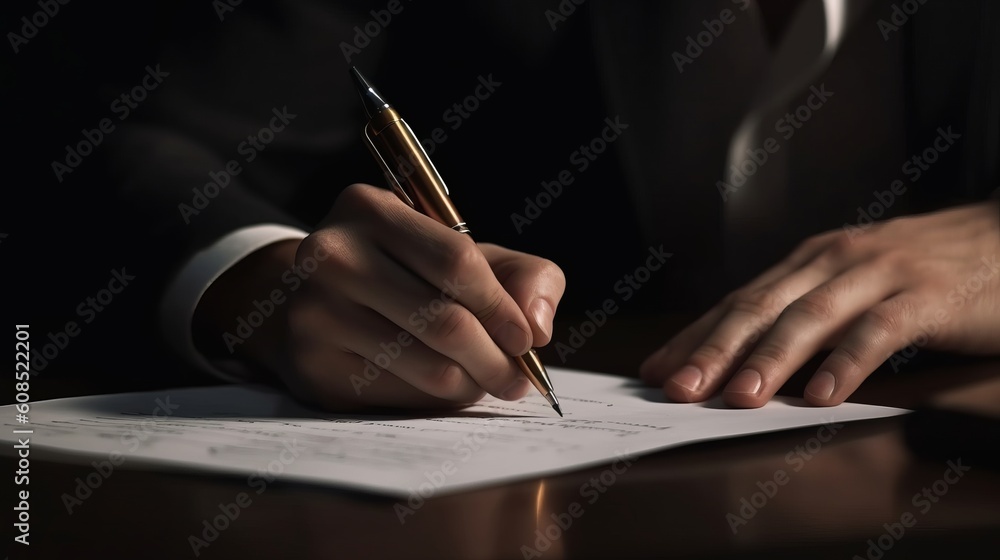 Wall mural a businessman is signing a contract of the investment document after having an agreement with his de