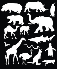 Collection of wild animals silhouette - vector