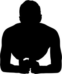 Digital png silhouette image of man doing plank on transparent background
