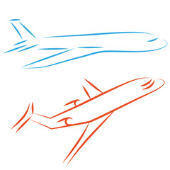 Flying vector airplane, icon plane. Design element. Airliner, jet.