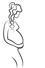 Pregnant woman vector. Line drawing. Sketch silhouette.