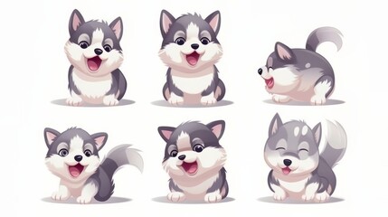 Fototapeta premium Various dog breeds showcasing different facial expressions on a blank white background. Generative ai