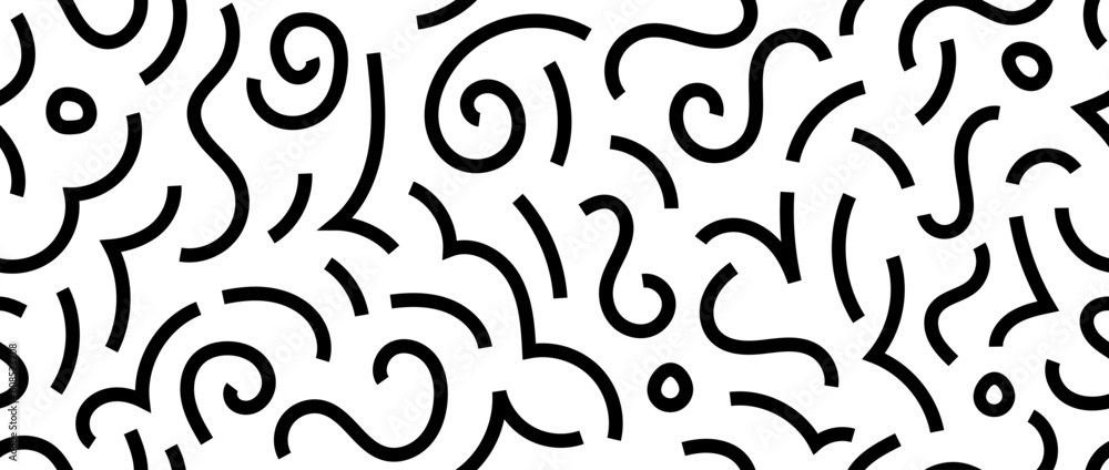 Poster black and white doodle squiggly lines seamless pattern. abstract childish scribble repeating backgro
