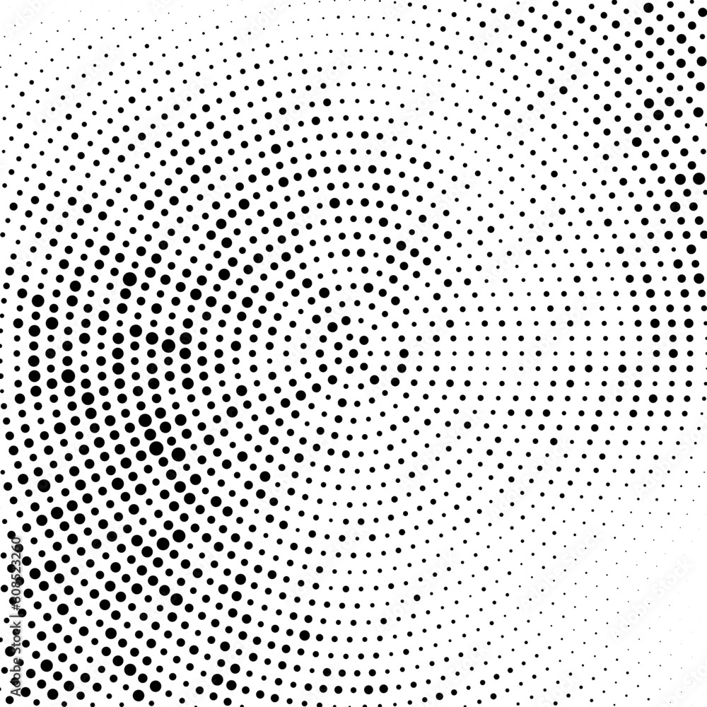 Aufkleber radial halftone gradient background. dotted concentric texture with fading effect. black and white c