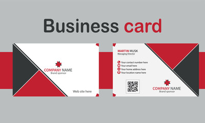 Red and white modern business card template,Clean simple business card template ,Modern business card design in red black and white 