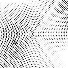 Radial halftone gradient background. Dotted concentric texture with fading effect. Black and white circle comic wallpaper. Grunge vector backdrop 