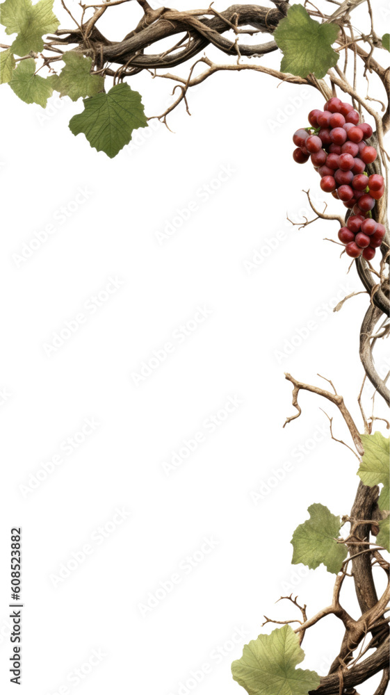 Wall mural twisting grapevine branches as a frame border, isolated with negative space for layouts - Wall murals