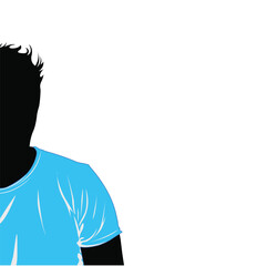 Black silhouette of the man in blue a T-shirt on a white background. Vector