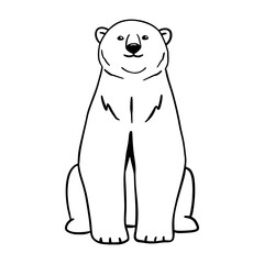 White polar bear line sketch. Outline monochrome vector illustration of sitting forest animal.