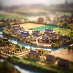 Obraz premium Miniature model photography of ancient Asian countryside based on genrative AI