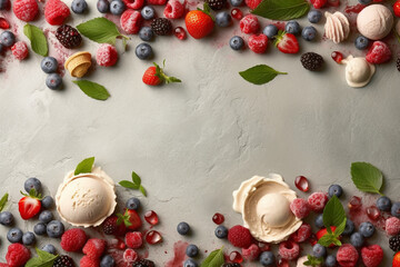 Naklejka na ściany i meble Frozen Delights: Vibrant Background with Ice Creams and Berry Decor