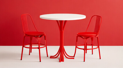 A red chair and table interior decoration, created using Generative AI tools