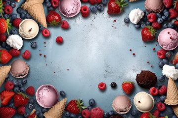 Frozen Delights: Vibrant Background with Ice Creams and Berry Decor
